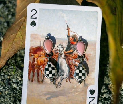 Pink Conch & Checker Dangle Earrings