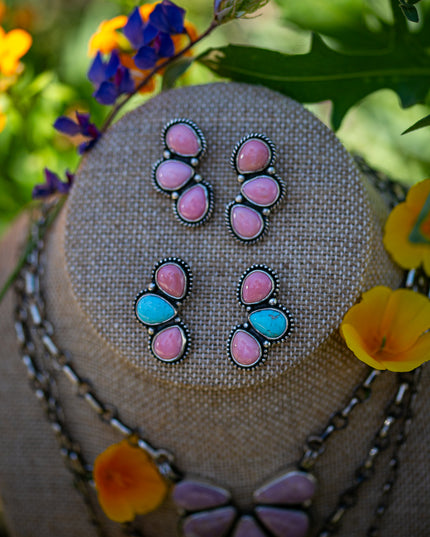 Turquoise and Pink Conch Studs