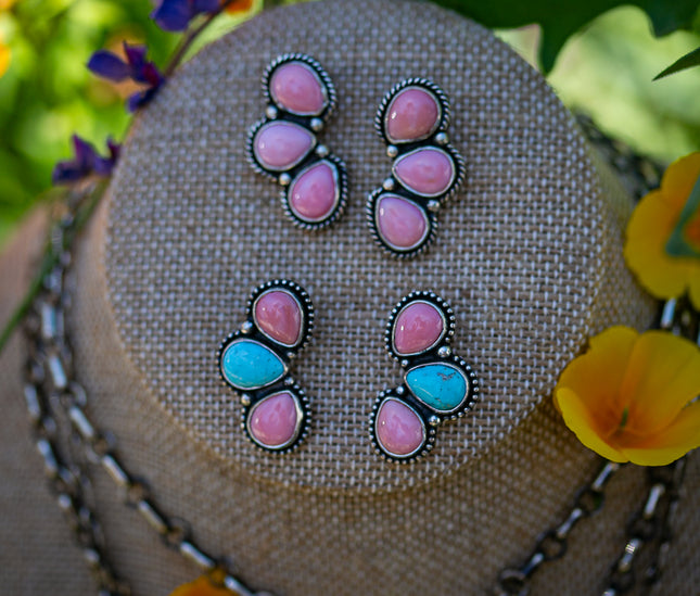 Turquoise and Pink Conch Studs