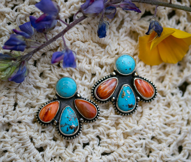 Turquoise Spiny Oyster Cluster Studs