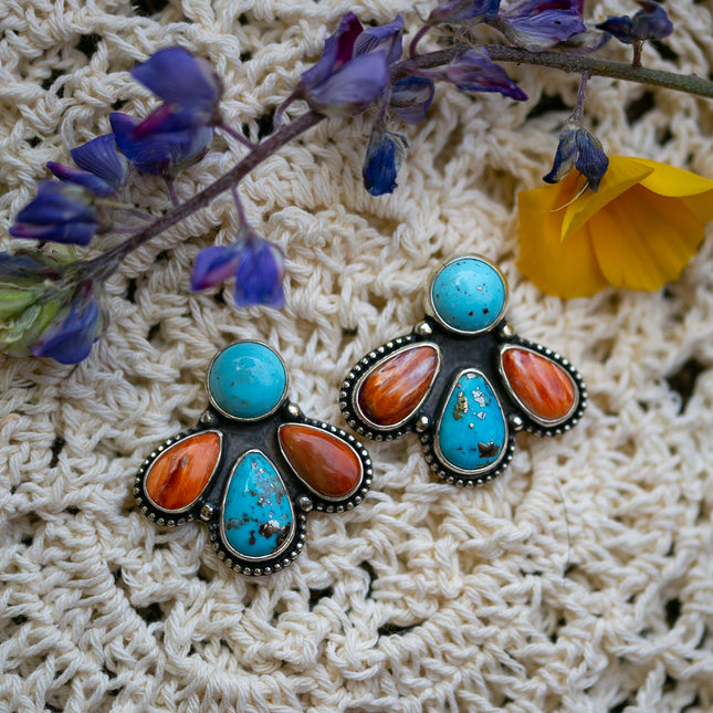 Turquoise Spiny Oyster Cluster Studs