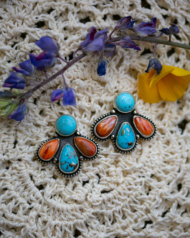 Turquoise Spiny Oyster Cluster Studs