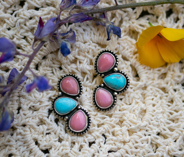 Turquoise and Pink Conch Studs