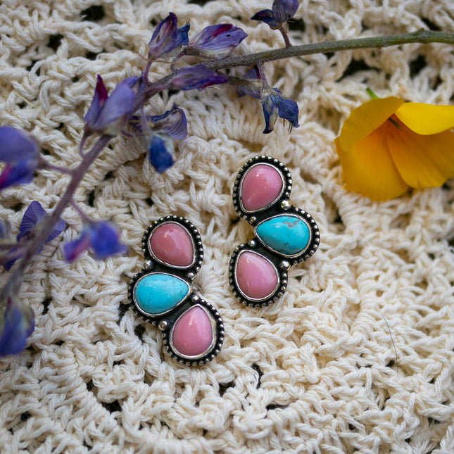 Turquoise and Pink Conch Studs