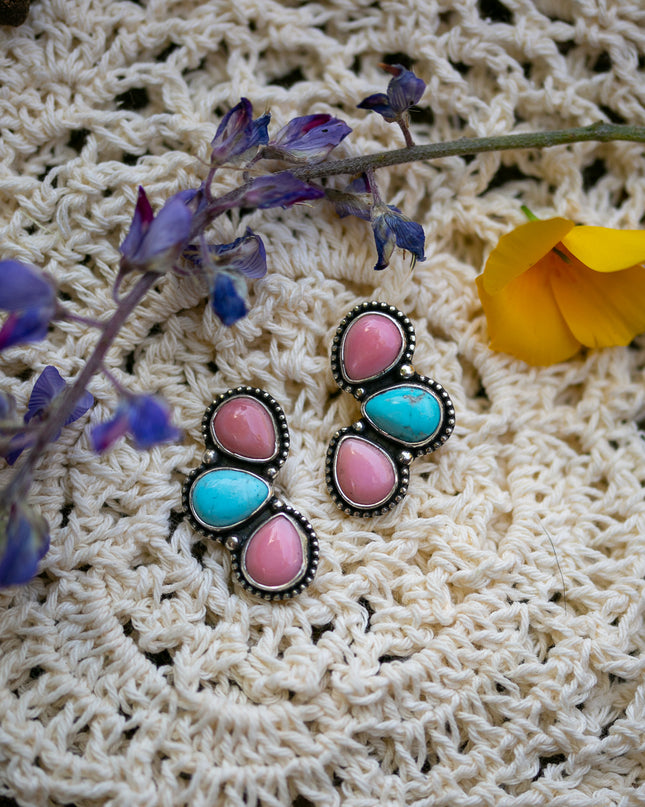 Turquoise and Pink Conch Studs