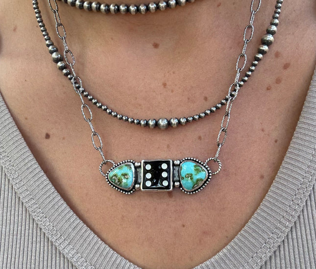 Turquoise & Onyx Dice Necklace