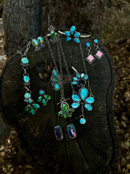 Kingman Turquoise & Pink Conch Dangle Earrings