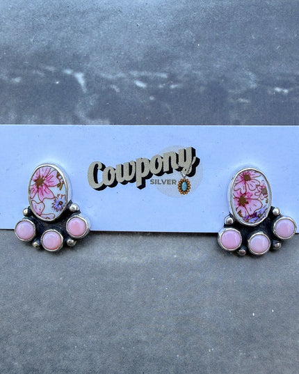 Floral Pink Conch Studs