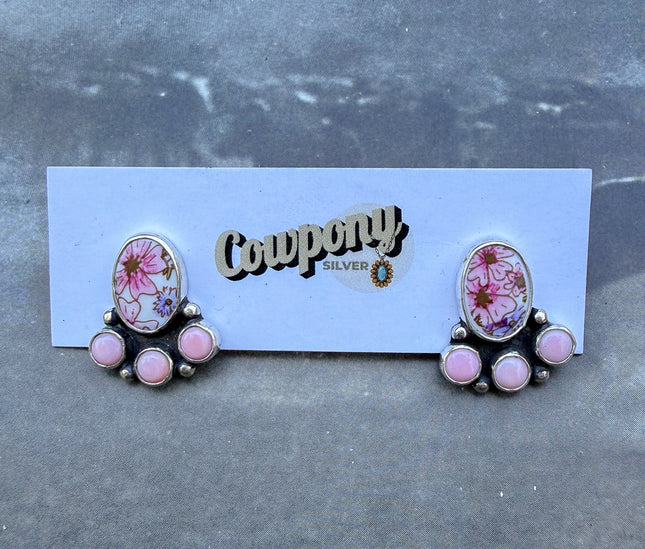 Floral Pink Conch Studs