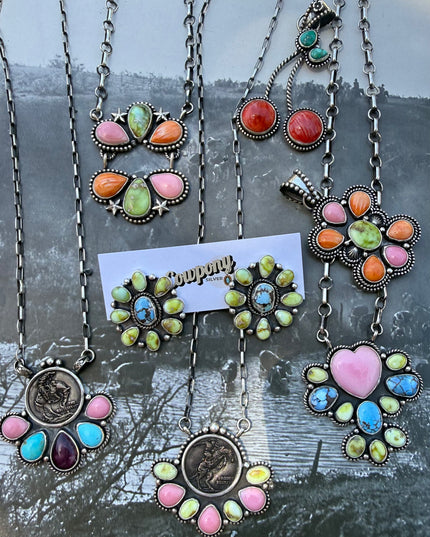 Palomino, Orange Spiny & Pink Conch Dangle Necklace
