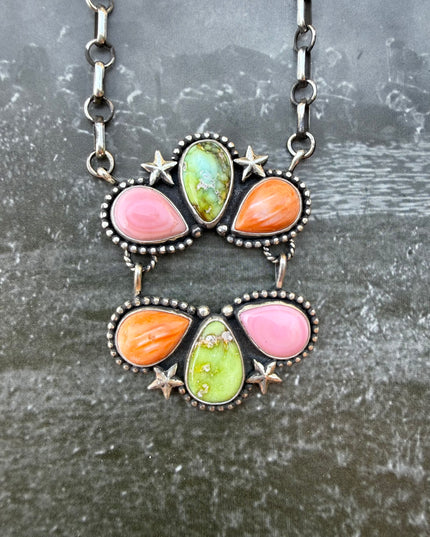 Palomino, Orange Spiny & Pink Conch Dangle Necklace