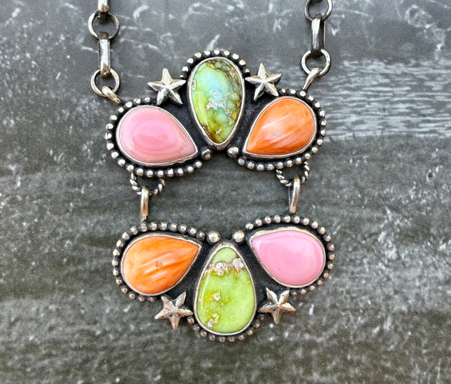Palomino, Orange Spiny & Pink Conch Dangle Necklace