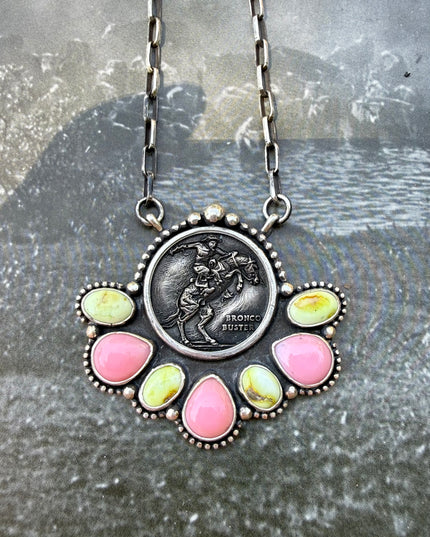 Pink Conch & Palomino Nickel Necklace