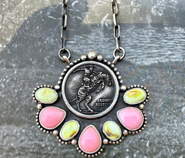 Pink Conch & Palomino Nickel Necklace
