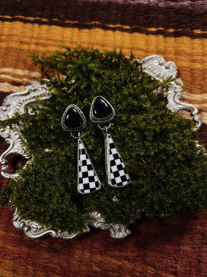 Onyx Checker Drop Earrings